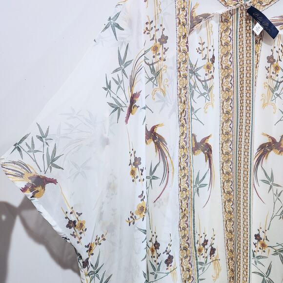 Blue Rain White Floral Open Lightweight Sheer Kimono Cover Up Size Medium Boho - Picture 3 of 8